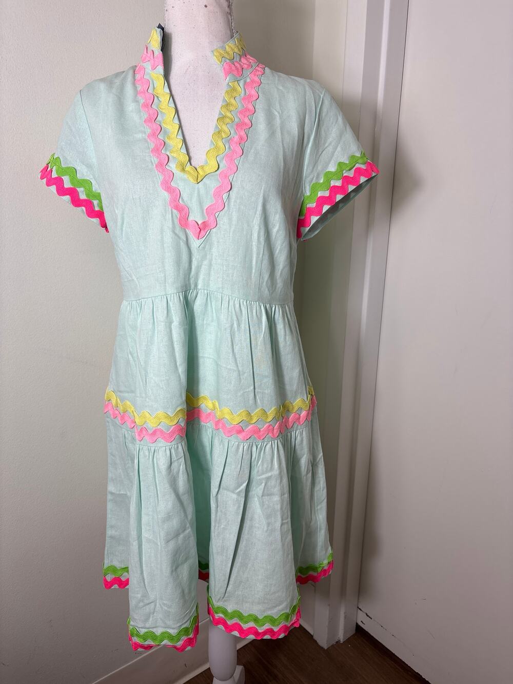 NWT Sail To Stable Sky Ric Race Trimmed Linen Dress sz S